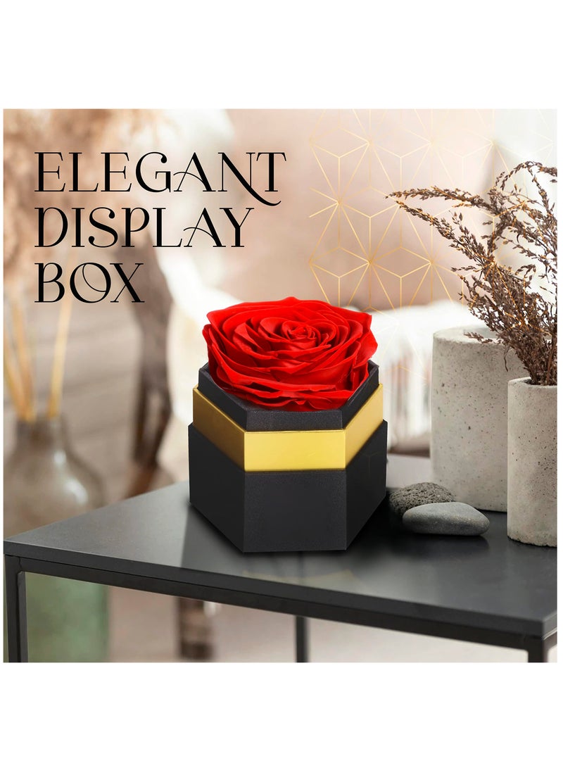 Hexagon Single Forever Red Rose Box, Preserved Roses in a Box, Immortal Roses in a Box That Last A Year, Eternal Rose Preserved Flowers for Delivery Prime Mothers