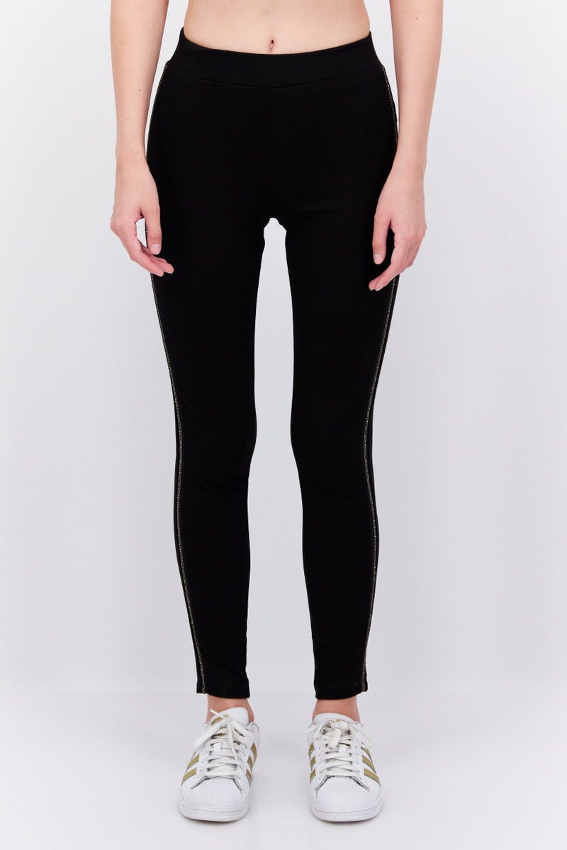 Women Textured Pull On Leggings, Black