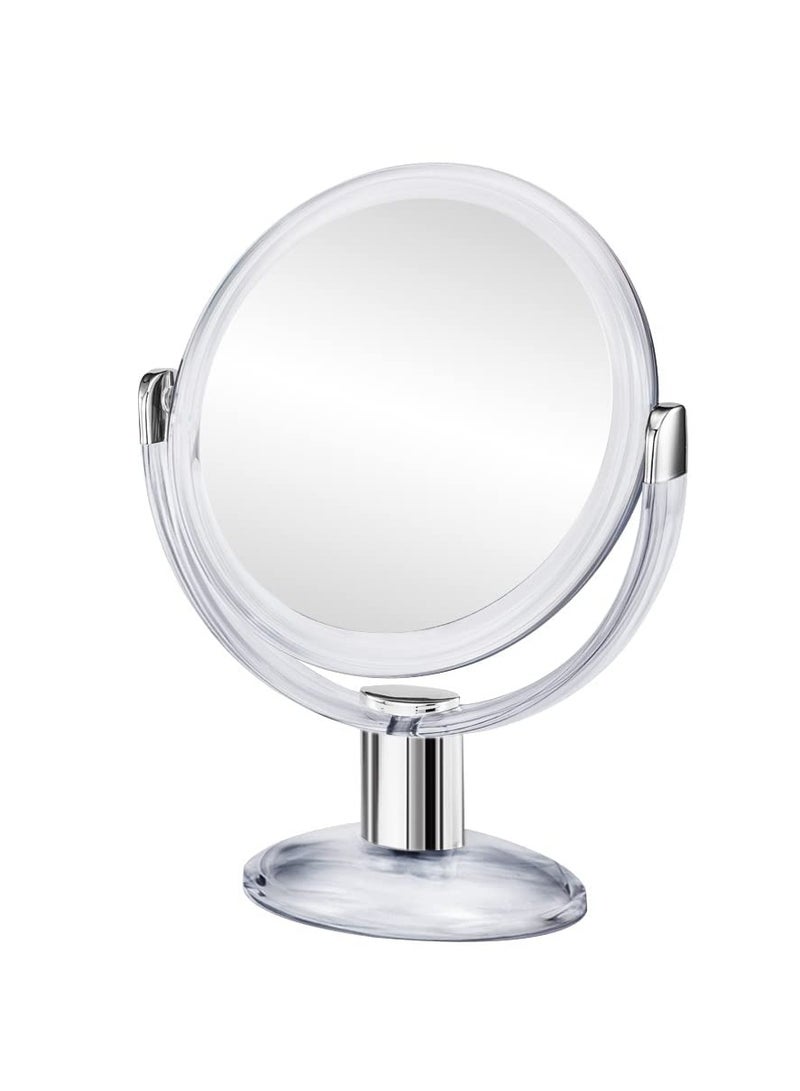 Double Sided Magnifying Makeup Mirror With 1X And 10X Magnification Featuring 360 Degree Rotation And A Clear Transparent Design