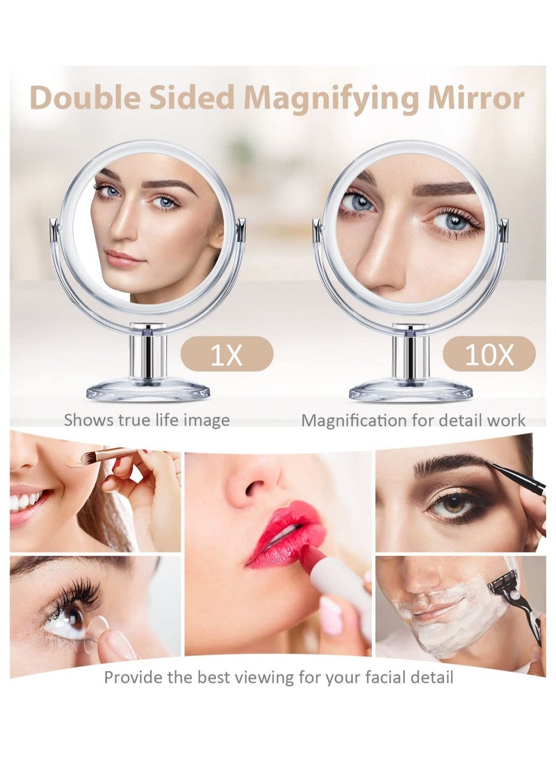 Double Sided Magnifying Makeup Mirror With 1X And 10X Magnification Featuring 360 Degree Rotation And A Clear Transparent Design