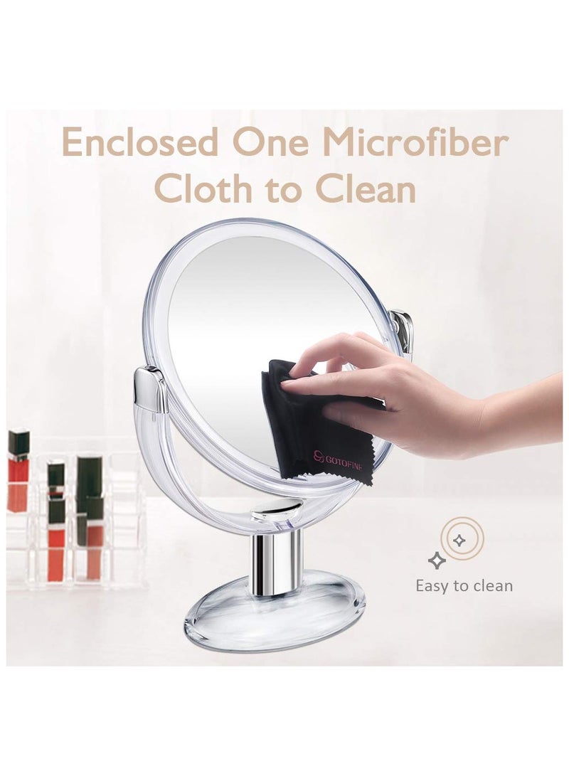 Double Sided Magnifying Makeup Mirror With 1X And 10X Magnification Featuring 360 Degree Rotation And A Clear Transparent Design