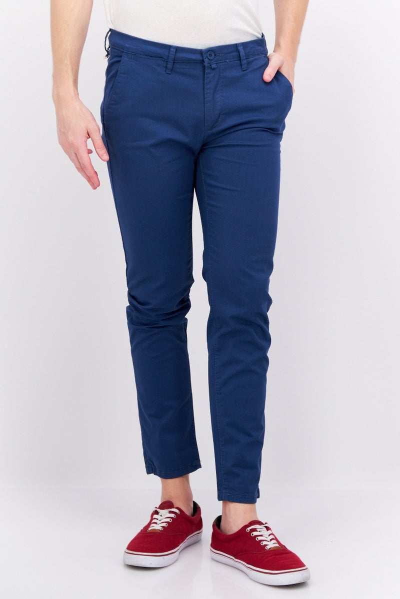 Men Regular Fit Solid Chino Pants, Blue