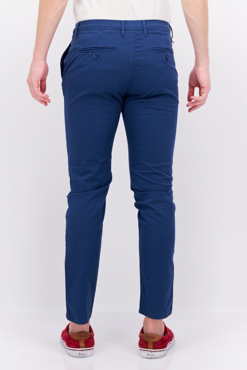 Men Regular Fit Solid Chino Pants, Blue