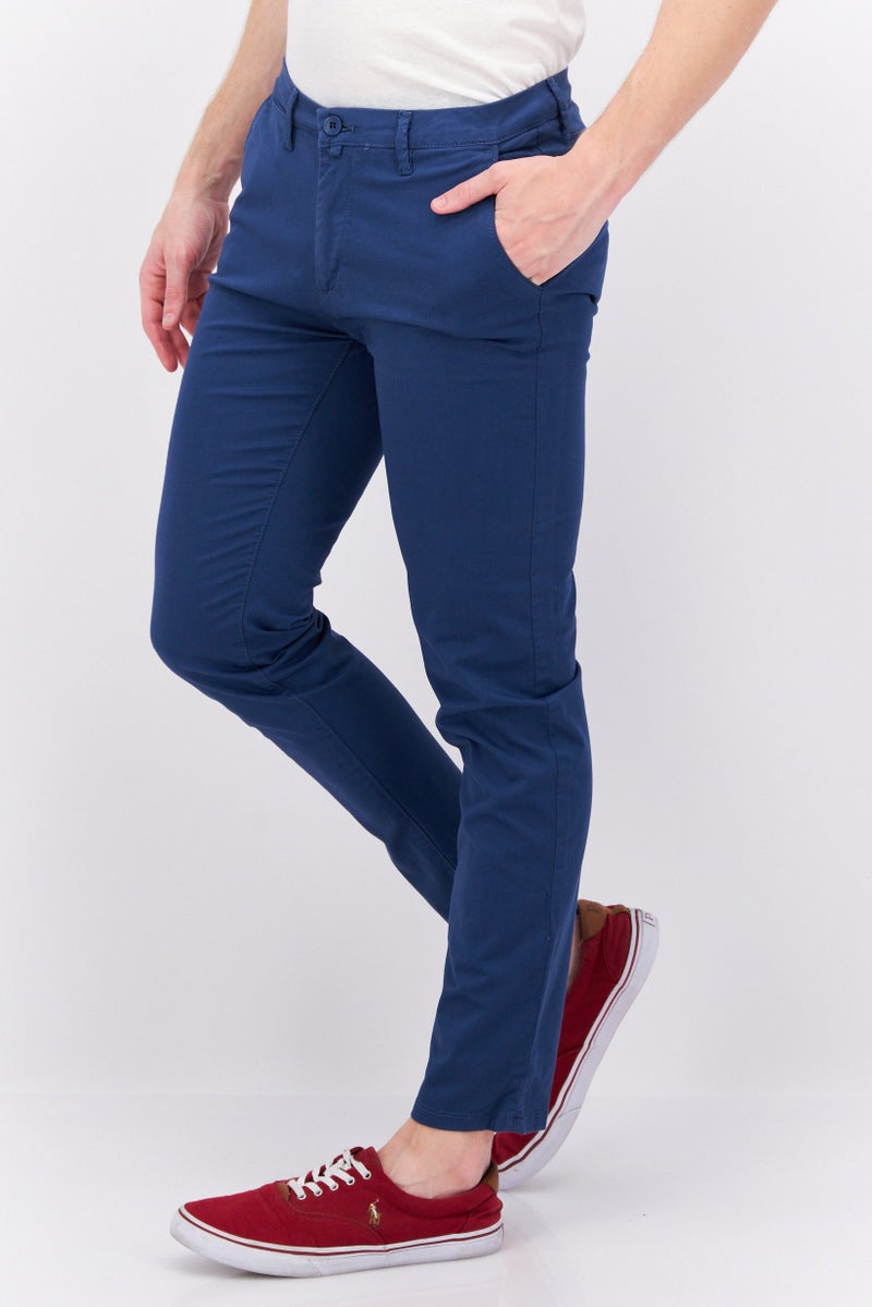 Men Regular Fit Solid Chino Pants, Blue