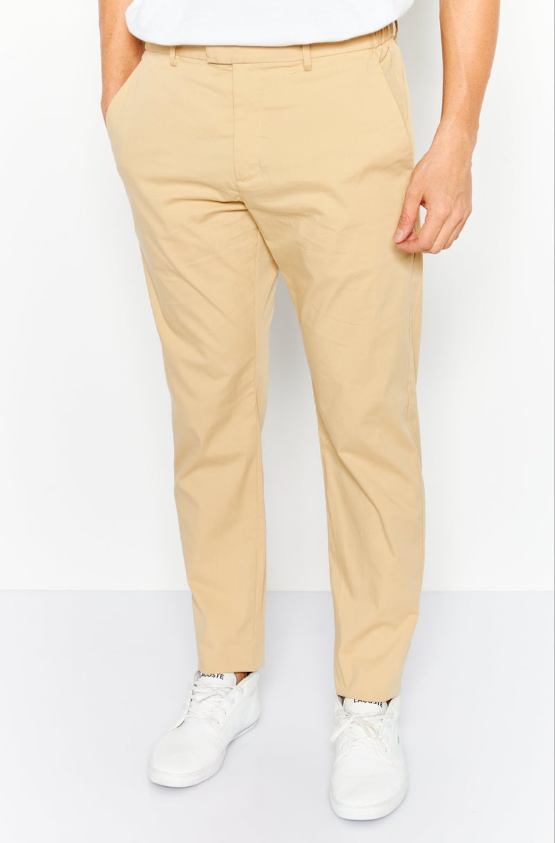 Men Slim Fit Stretchable Solid Chino Pants, Beige