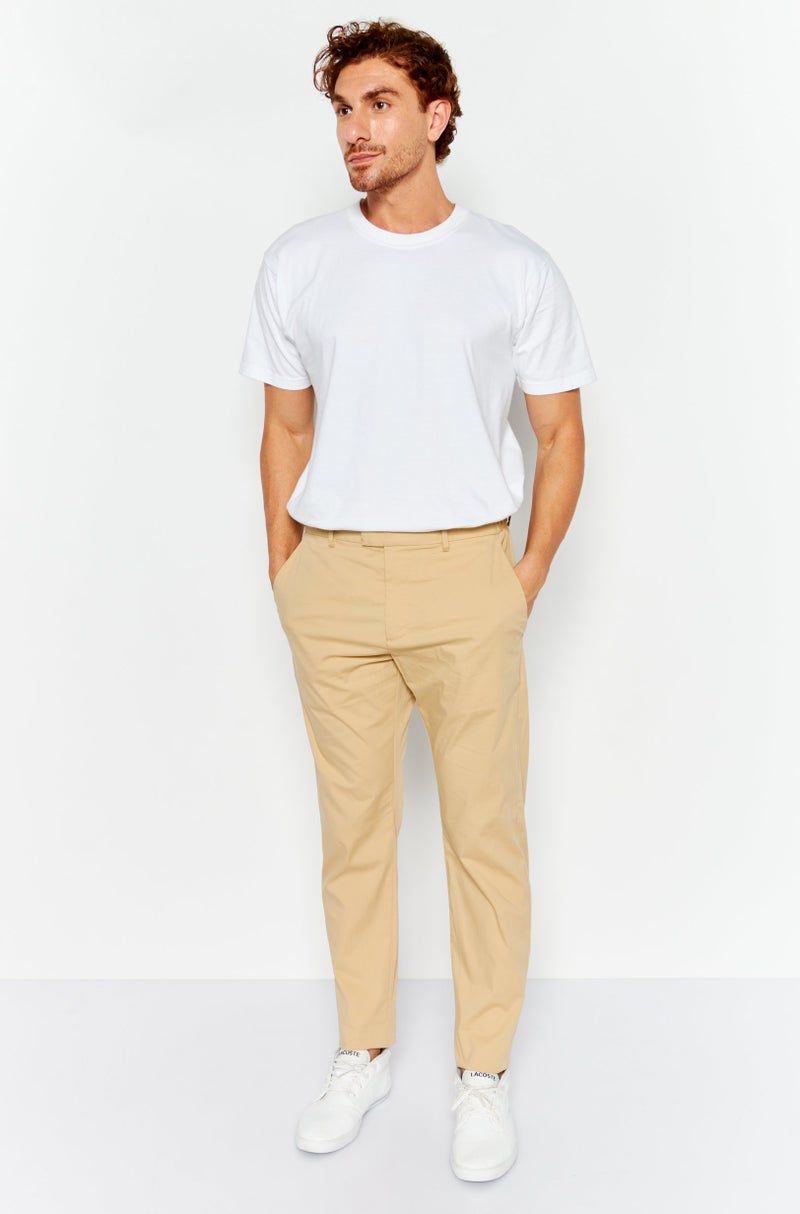 Men Slim Fit Stretchable Solid Chino Pants, Beige