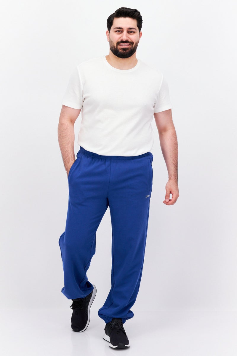 Men Regular Fit Brand Logo Sweatpants, Blue