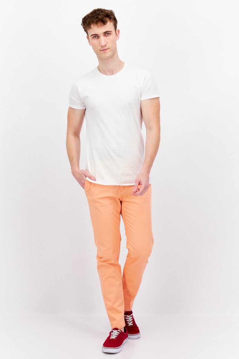 Men Regular Fit Solid Chino Pants, Peach