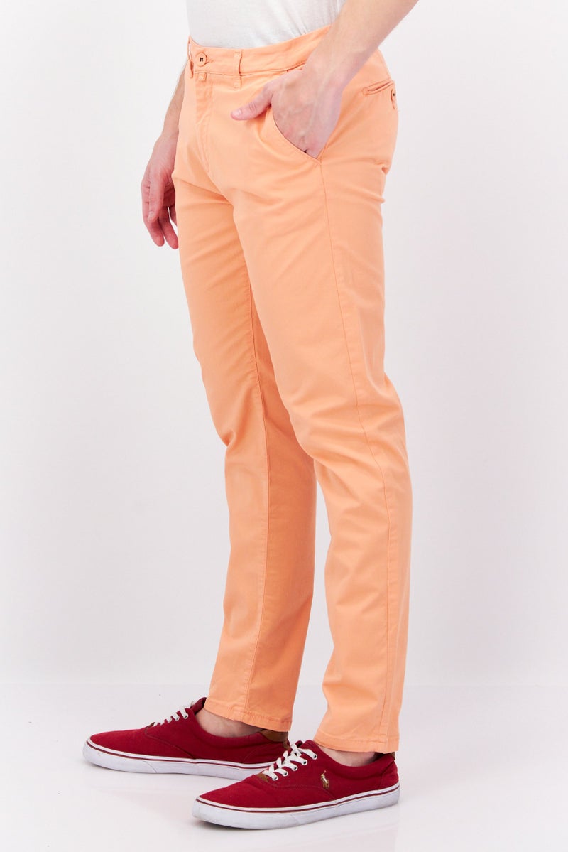 Men Regular Fit Solid Chino Pants, Peach