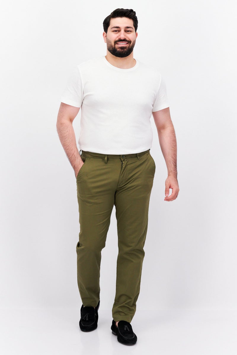 Men Regular Fit Solid Chino Pants, Olive