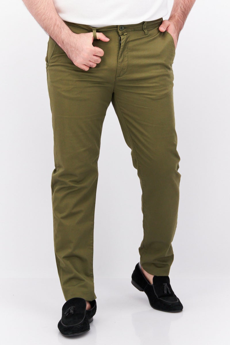 Men Regular Fit Solid Chino Pants, Olive