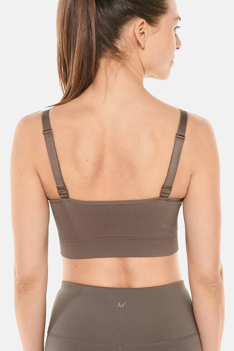 Women Ribbed Seamless Padded Sports Bra, Brown