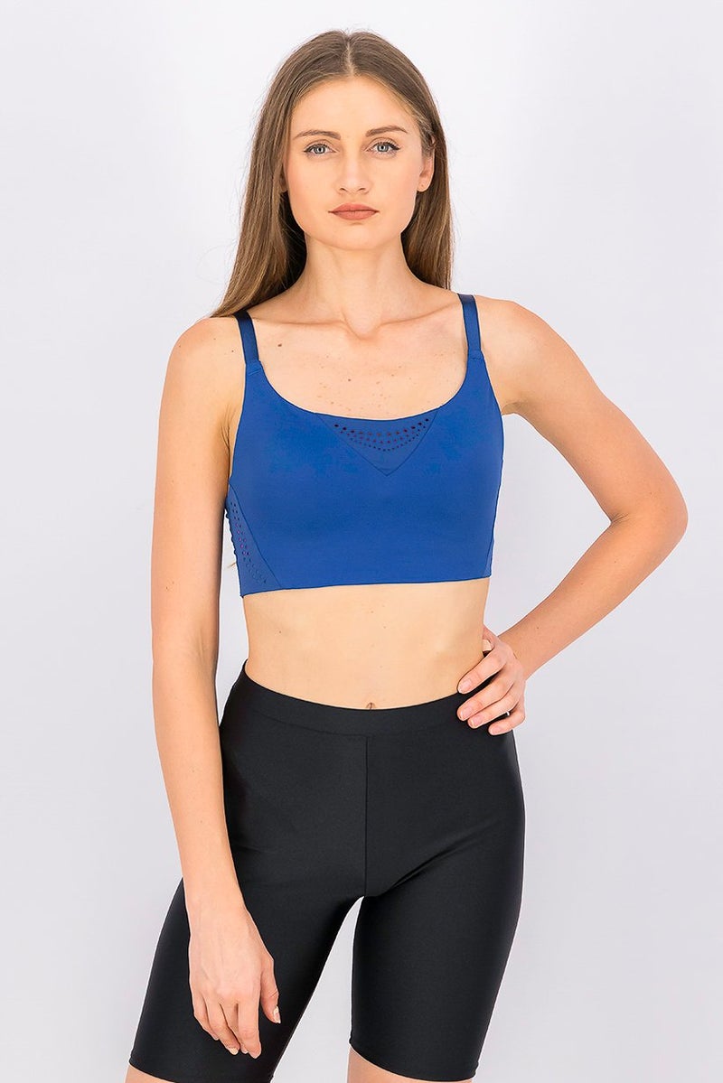 Women Slightly Padded Sports Bra, Blue/Pink