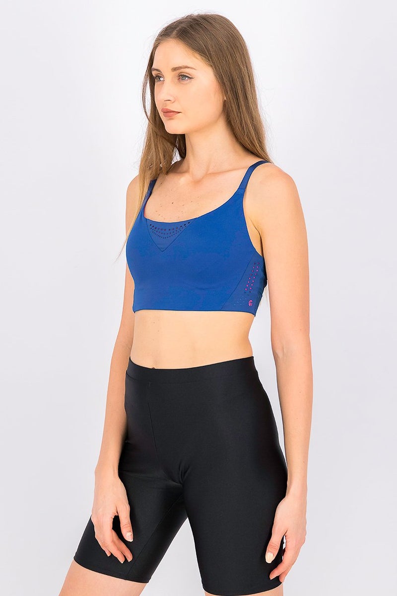 Women Slightly Padded Sports Bra, Blue/Pink