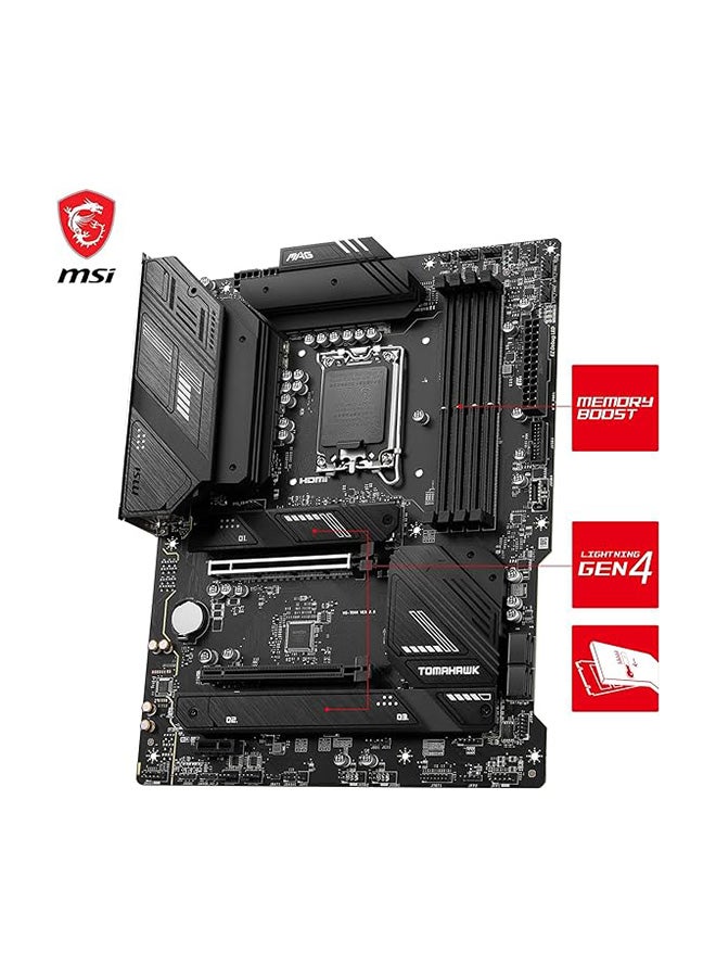 MAG B760 TOMAHAWK WIFI DDR4 LGA1700 ATX Motherboard, Intel B760 Chipset, 4x DDR4, 128GB Max Memory Capacity, Wi-Fi 6E, 2.5Gbps LAN, 2x PCI-E x16, 3x M.2 1x HDMI 1x DP, USB 2.0/3.2 Black