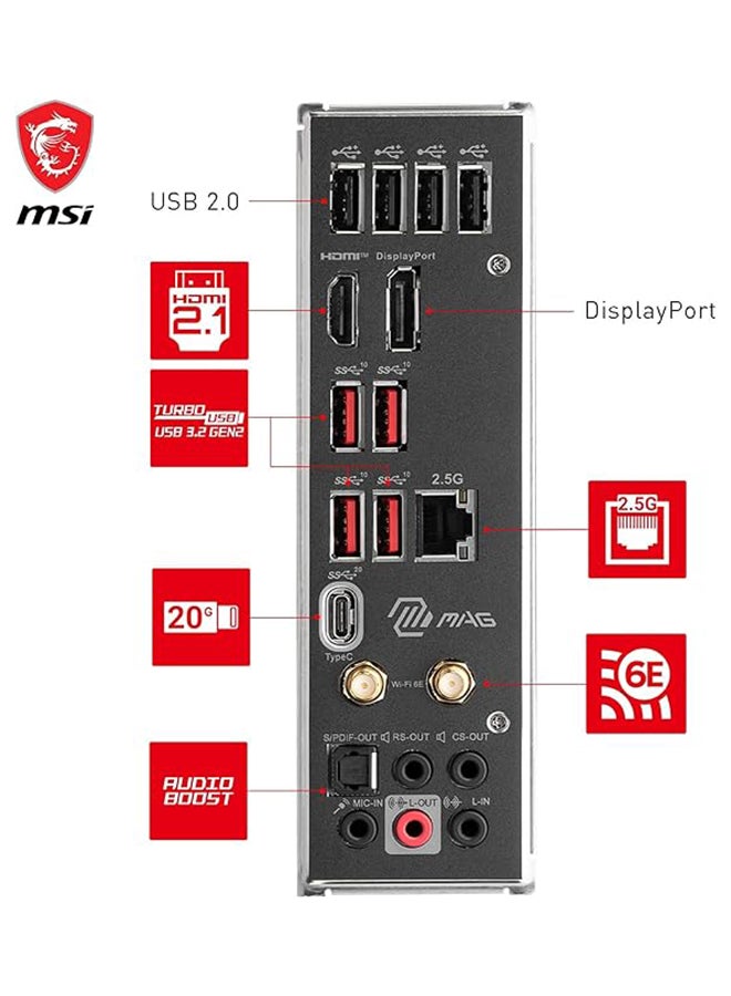 MAG B760 TOMAHAWK WIFI DDR4 LGA1700 ATX Motherboard, Intel B760 Chipset, 4x DDR4, 128GB Max Memory Capacity, Wi-Fi 6E, 2.5Gbps LAN, 2x PCI-E x16, 3x M.2 1x HDMI 1x DP, USB 2.0/3.2 Black