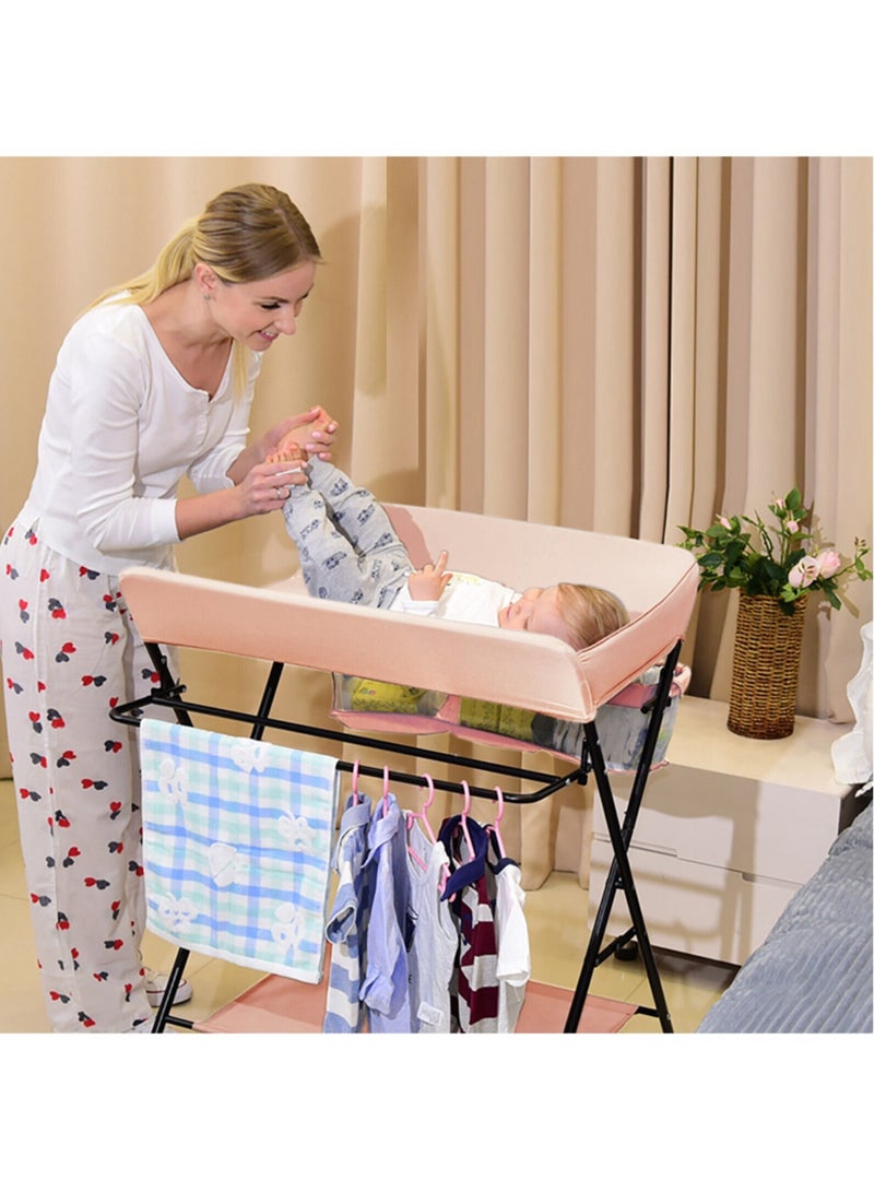 Baby Changing Table,Foldable, Portable,With Wheels, Height Can Be Adjusted In Three Steps,Waterproof Diaper Changing Table Pad Topper