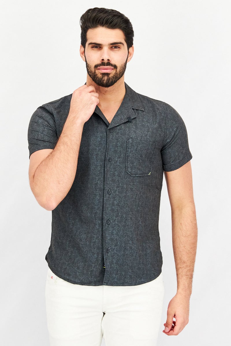 Men Regular Fit Chest Pocket Short Sleeve Casual Shirts, Charcoal Grey