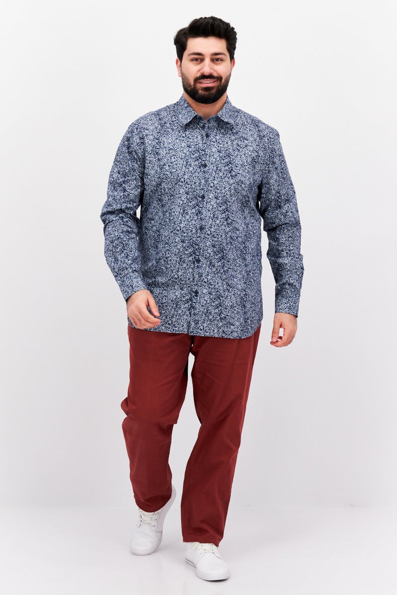 Men Slim Fit Allover Print Long Sleeve Casual Shirt, Navy