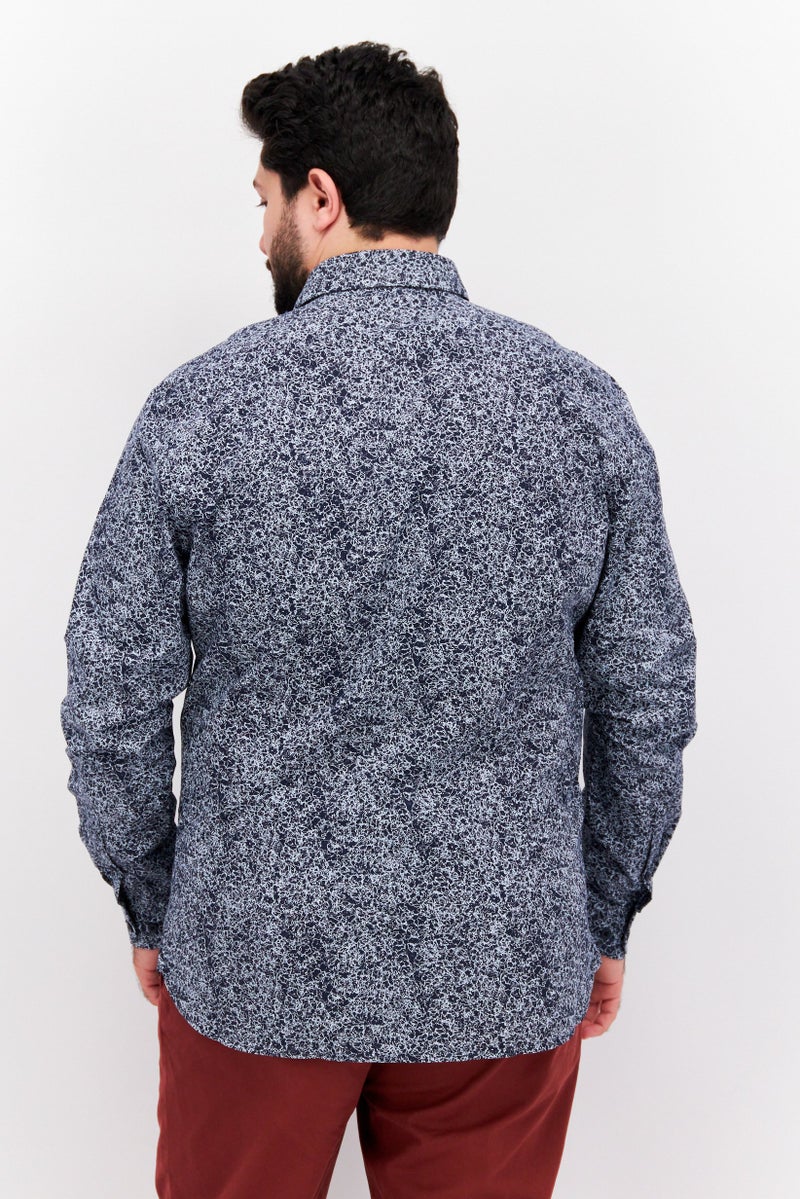 Men Slim Fit Allover Print Long Sleeve Casual Shirt, Navy