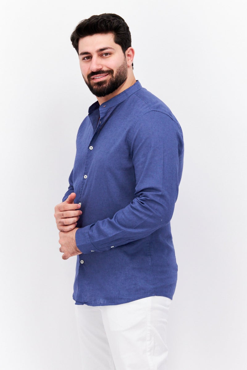 Men Regular Fit Solid Long Sleeve Casual Shirt, Light Blue