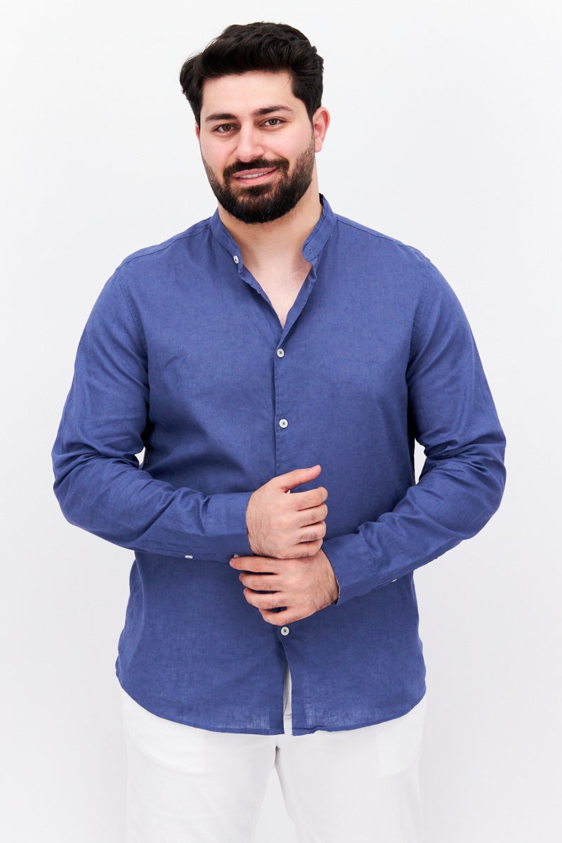 Men Regular Fit Solid Long Sleeve Casual Shirt, Light Blue