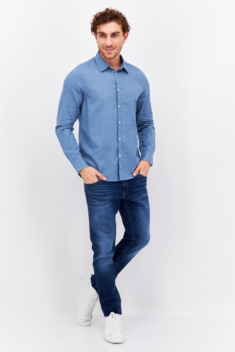 Men Regular Fit Solid Long Sleeve Casual Shirt, Blue