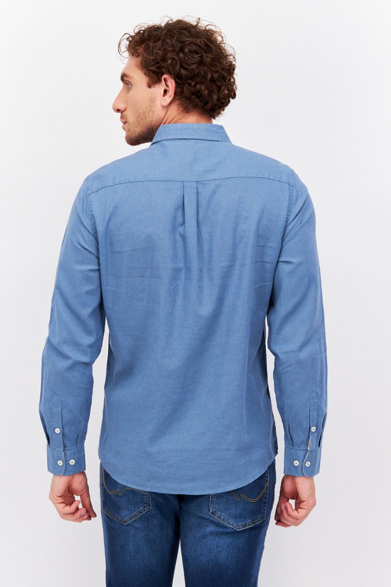 Men Regular Fit Solid Long Sleeve Casual Shirt, Blue