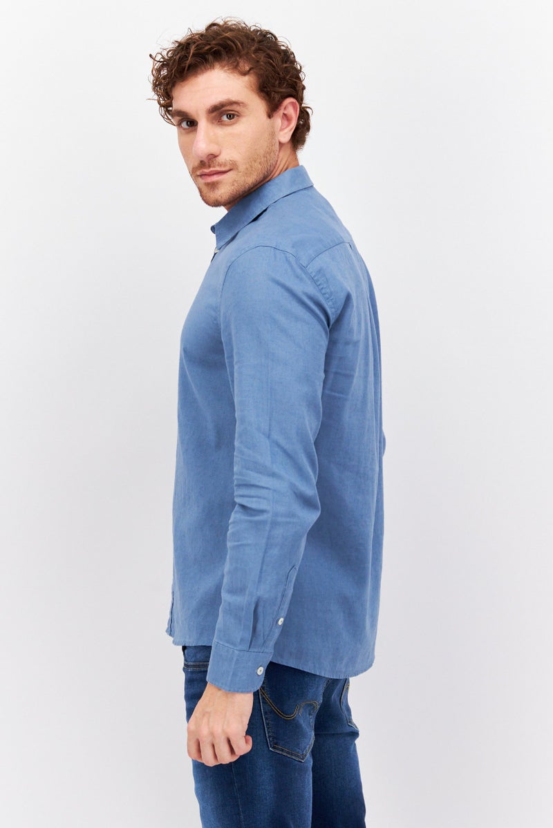 Men Regular Fit Solid Long Sleeve Casual Shirt, Blue