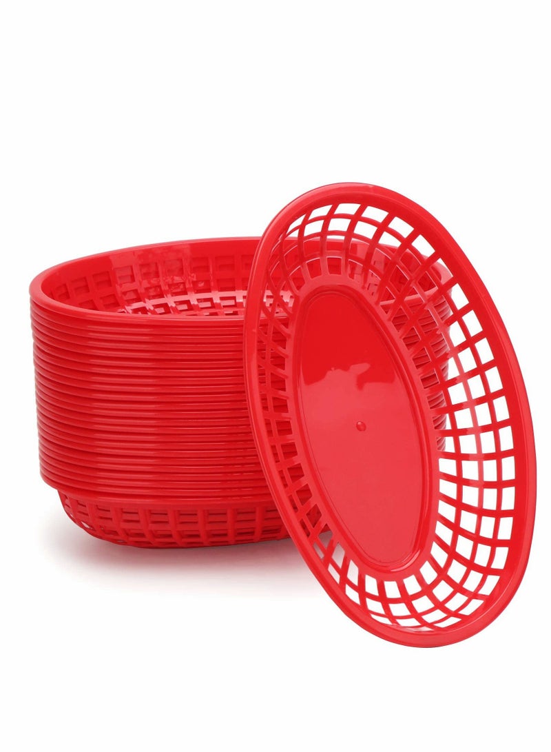 Reusable Oval Plastic Food Serving Baskets for Parties and Picnics, Microwave and Dishwasher Safe, 24 Pack, Perfect for Burgers, Fries, and Sandwiches, 9.4 x 5.9 Inches