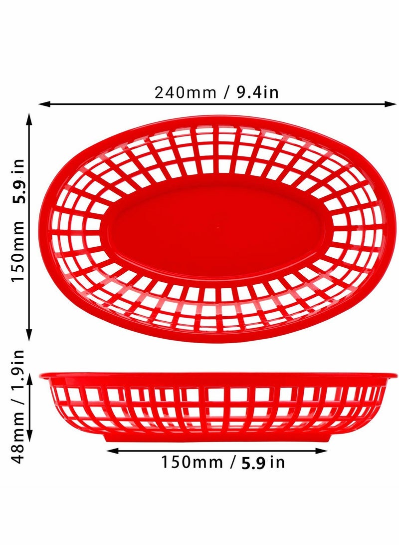 Reusable Oval Plastic Food Serving Baskets for Parties and Picnics, Microwave and Dishwasher Safe, 24 Pack, Perfect for Burgers, Fries, and Sandwiches, 9.4 x 5.9 Inches