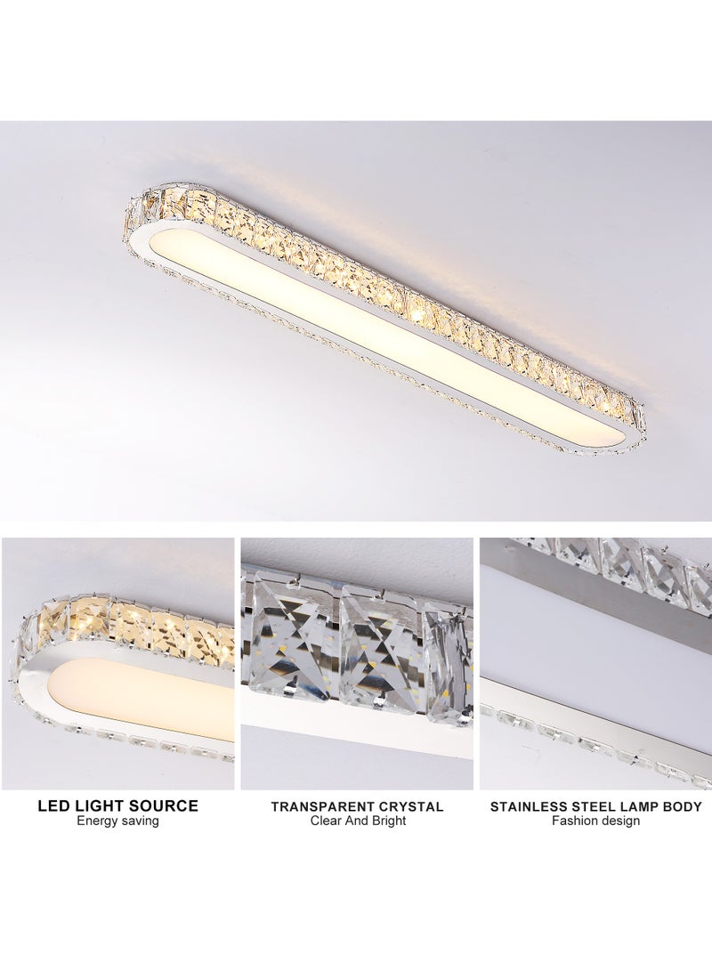 Dimmable LED Crystal Ceiling Light 39'' Kitchen Lighting Fixtures Ceiling Modern Luxury Crystal Ceiling Light with Remote Chrome Long Ceiling Light Fixture for Kitchen Dining Room Hallway,48W