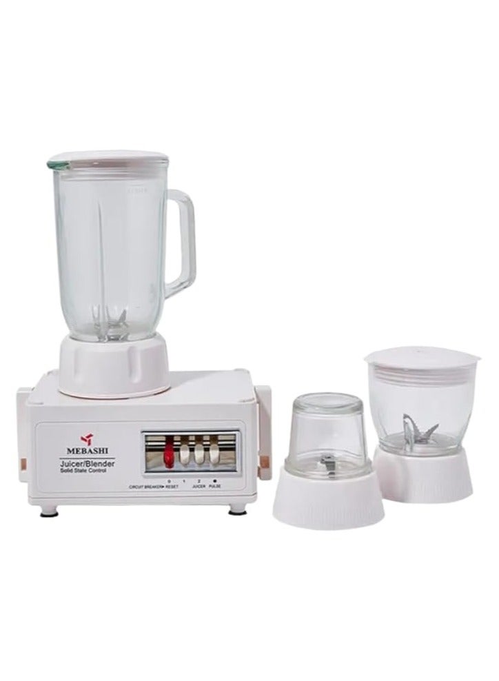 MEBASHI 3 in 1 Juicer Blender, 1 L Capacity, White, 2 Speeds, Pulse Button,(400W) Stainless Steel Blades (ME-JB2004W)