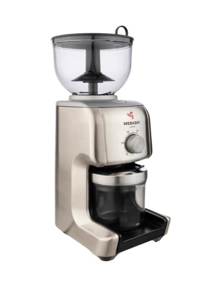 MEBASHI Stainless Steel Conical Burr Coffee Grinder | 16-Step Adjustable Grinding, 400g Capacity, Airtight Containers, and Direct Portafilter Grinding (ME-CG2290)(130W)