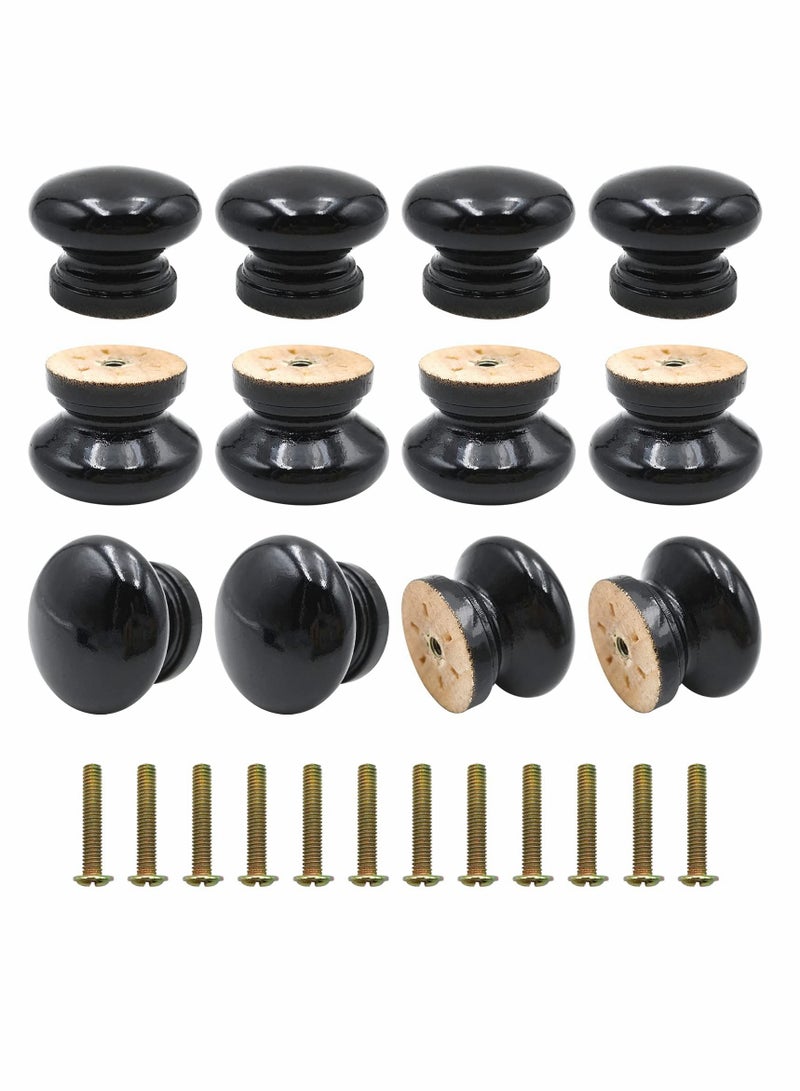 Round Wood Cabinet Knobs, Mushroom Shape Wooden Pulls, Knobs for Drawer Dresser Cupboard Wardrobe (12pcs, Diameter: 1.34 Inch, Height: 1 Inch)