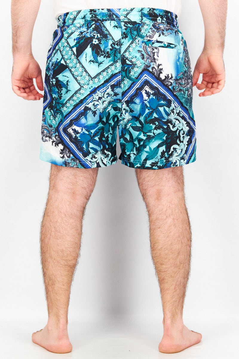 Men Toni Patch Print Board Shorts, Green/Blue