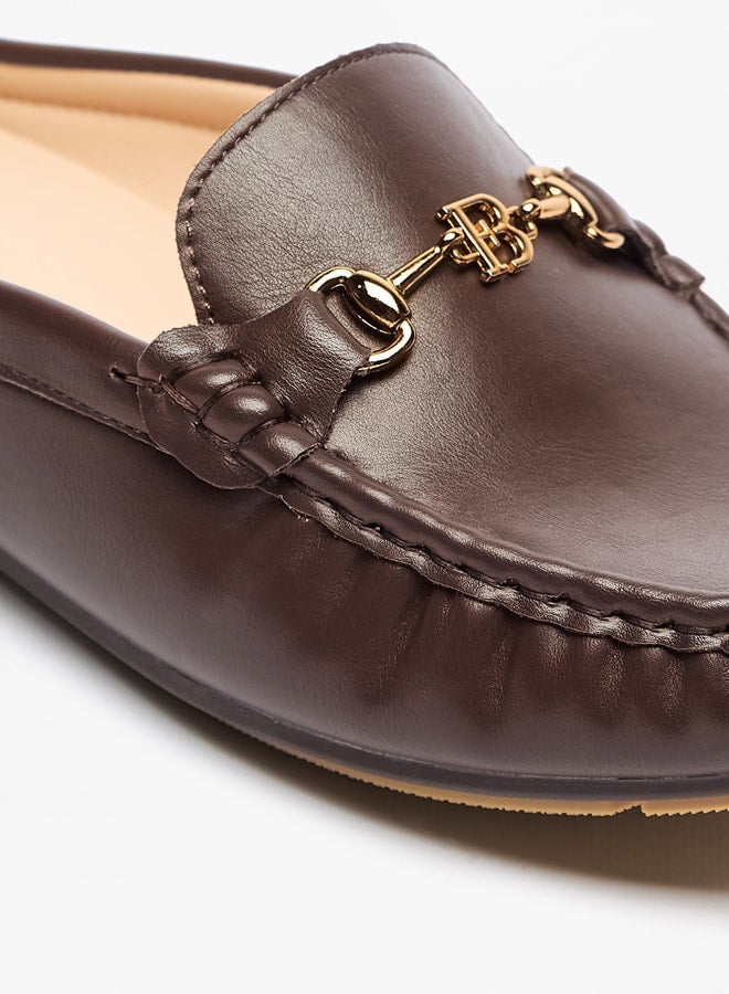 Solid Slip-On Mules with Metal Accent