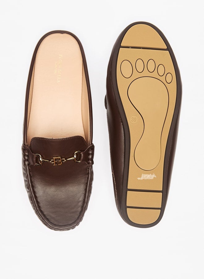 Solid Slip-On Mules with Metal Accent