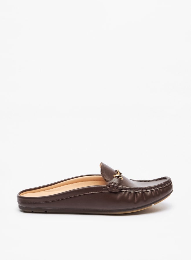 Solid Slip-On Mules with Metal Accent