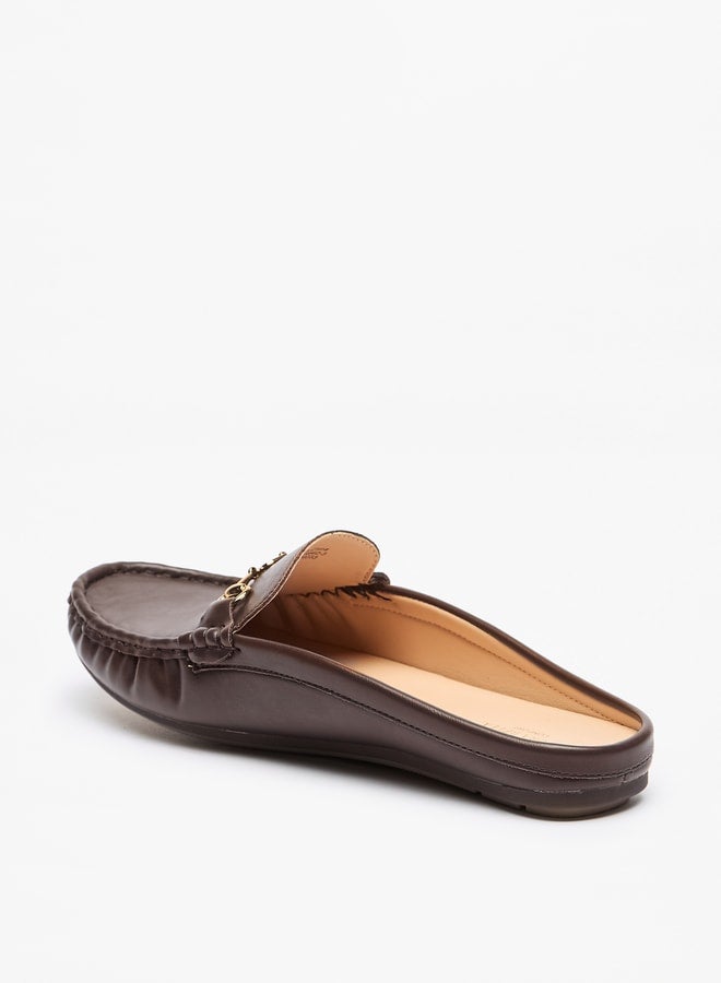 Solid Slip-On Mules with Metal Accent