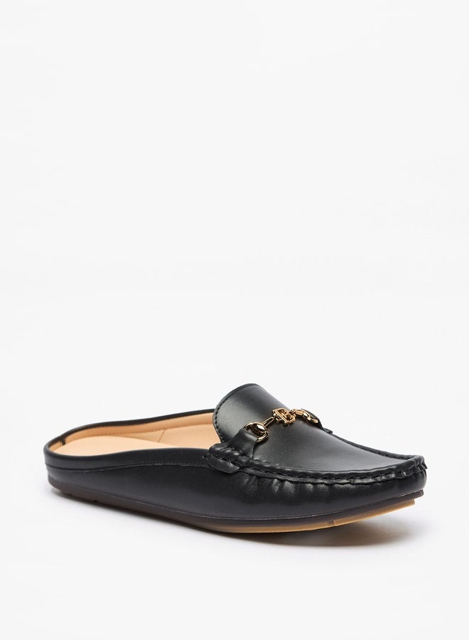 Solid Slip-On Mules with Metal Accent