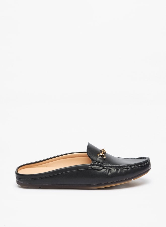 Solid Slip-On Mules with Metal Accent