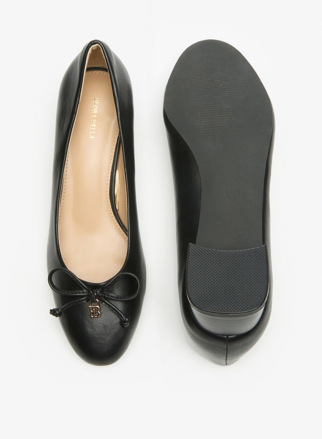 Solid Slip On Shoes with Block Heels and Bow Accent