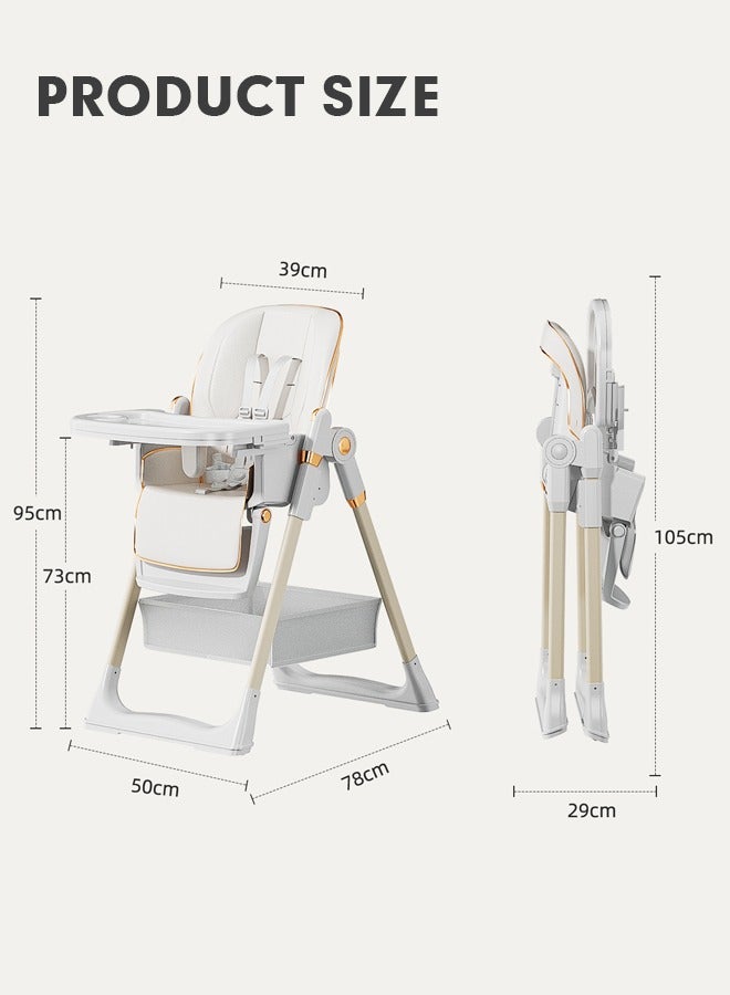 Baby High Chair High Chair for Toddlers Foldable Baby Chair Toddler Feeding Chair with Removable PU Leather and Tray