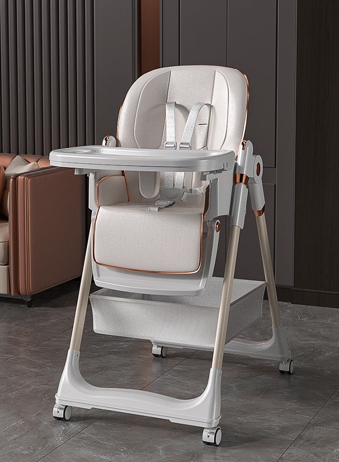 Baby High Chair High Chair for Toddlers Foldable Baby Chair Toddler Feeding Chair with Removable PU Leather and Tray