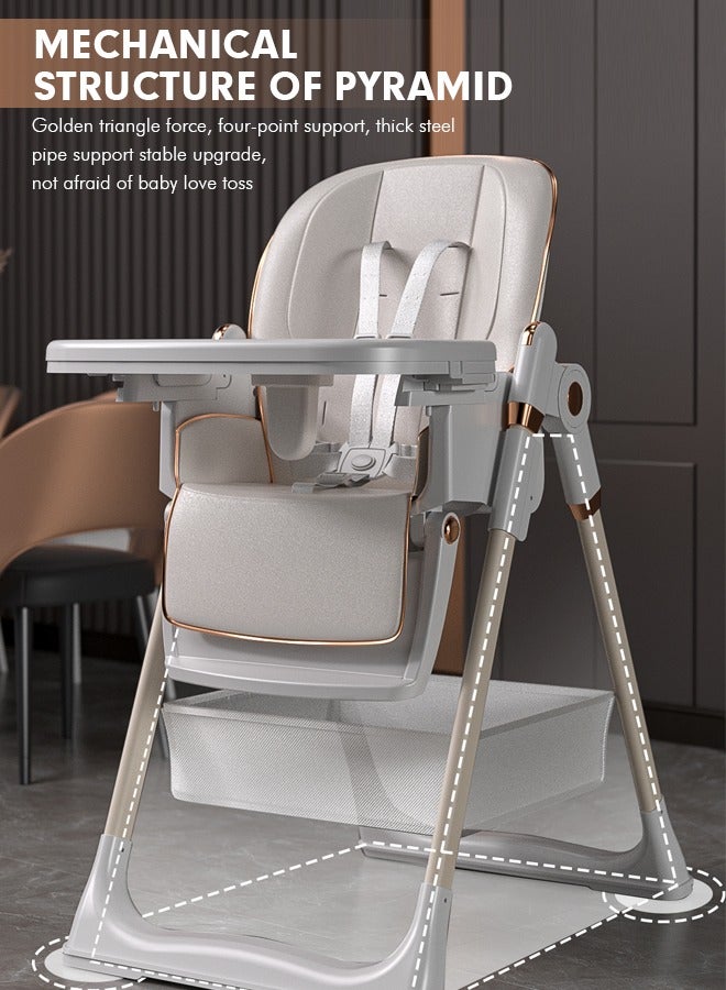 Baby High Chair High Chair for Toddlers Foldable Baby Chair Toddler Feeding Chair with Removable PU Leather and Tray