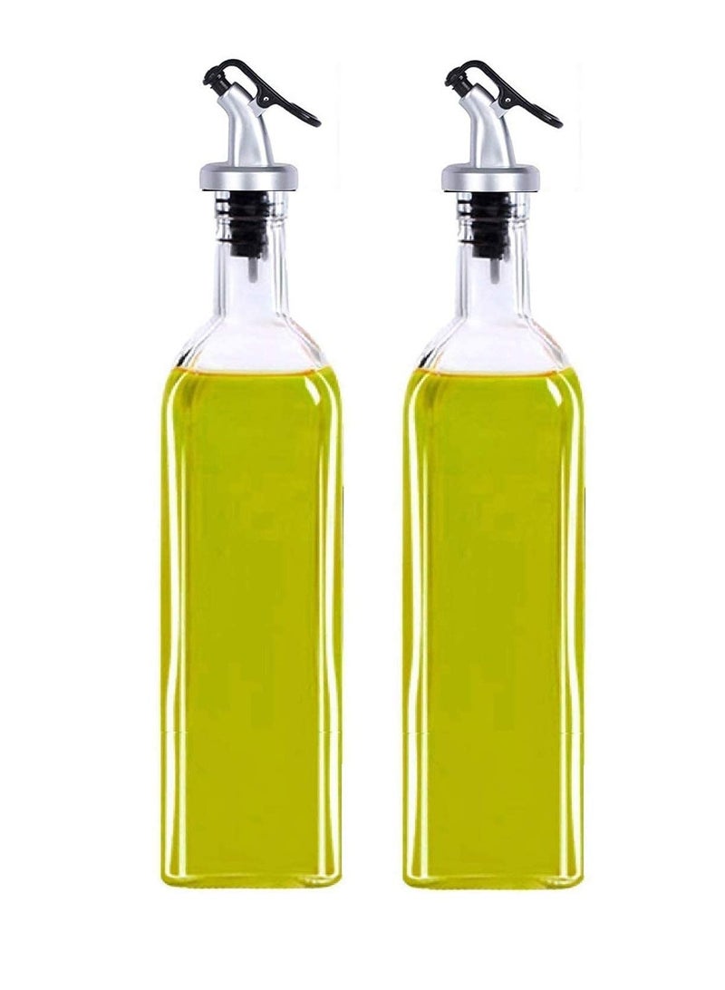 Glass Oil-Vinegar Dispenser Bottle,Olive Oil Bottles,BPA Free Stainless Steel Leak-Proof Cork,Transparent Oil Pourer and Holder(500 ml, Pack of 2)