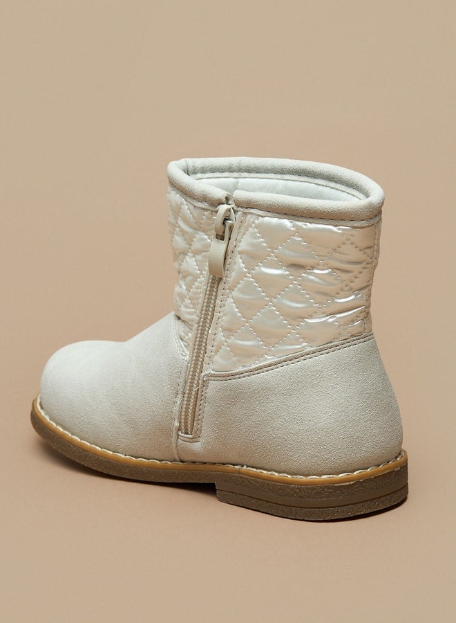 Girls Quilted High Cut Boots with Zip Closure