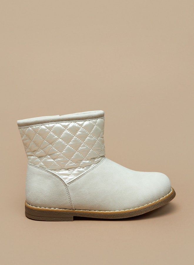 Girls Quilted High Cut Boots with Zip Closure