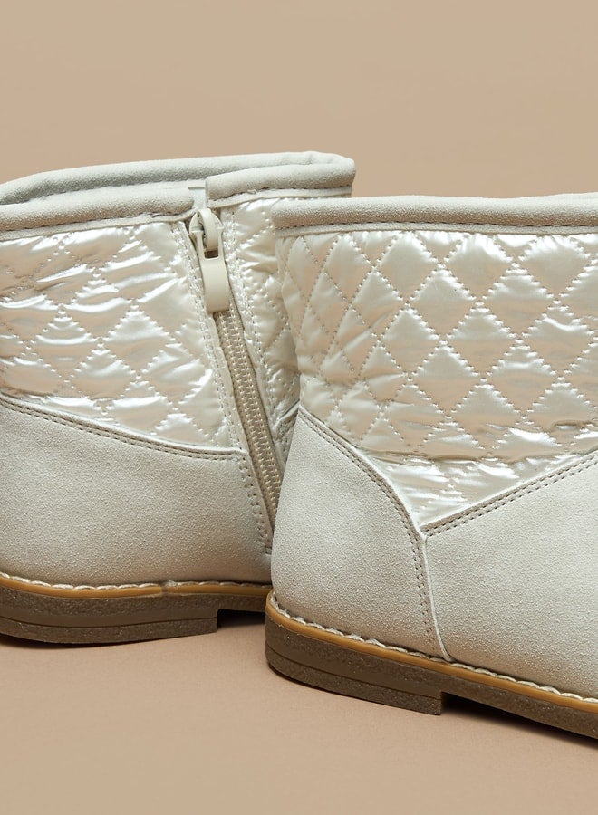 Girls Quilted High Cut Boots with Zip Closure